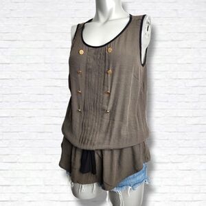 Sandro Paris Sleeveless Olive Green Tunic Top With Gold Buttons Size 2/M